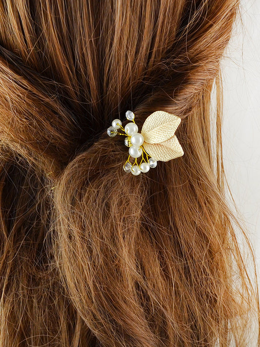 Hair Accessories Pearl Beads Gold Leaf Hair Sticks Wedding Party Hair Clips Gift-3