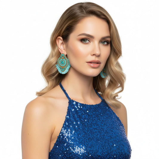 Colorful Beaded Earrings,Hoop Dangle Earrings, Bohemia Boho Tassel Earrings FER1003-1