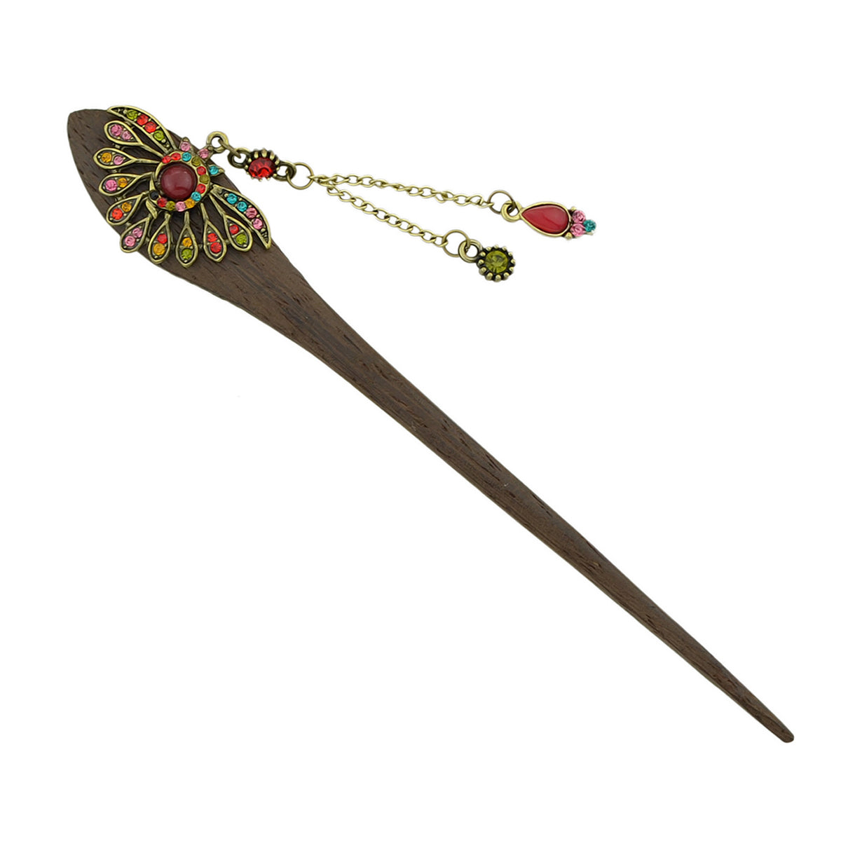 Traditional Style Colorful Rhinestone Peacock Hair Sticks Women Hair Accessories-3