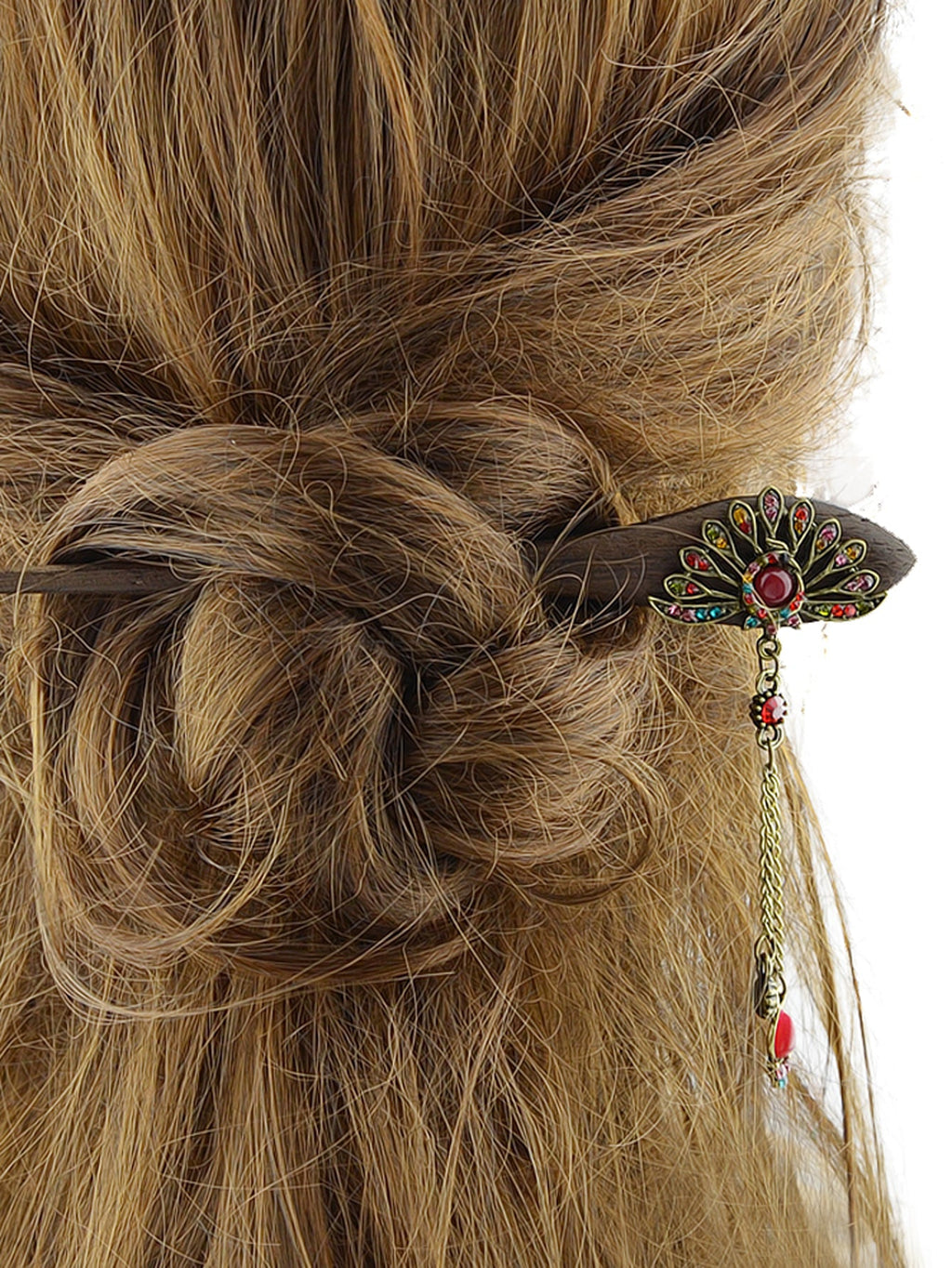 Traditional Style Colorful Rhinestone Peacock Hair Sticks Women Hair Accessories-4