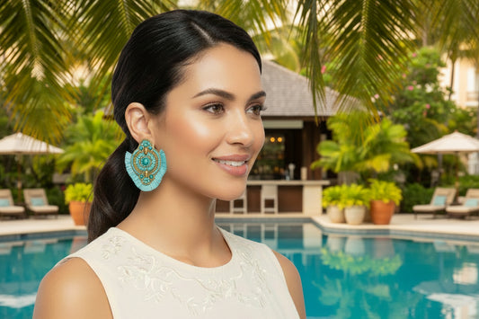 Colorful Beaded Earrings, Hoop Dangle Earrings, Bohemia Boho Tassel Earrings