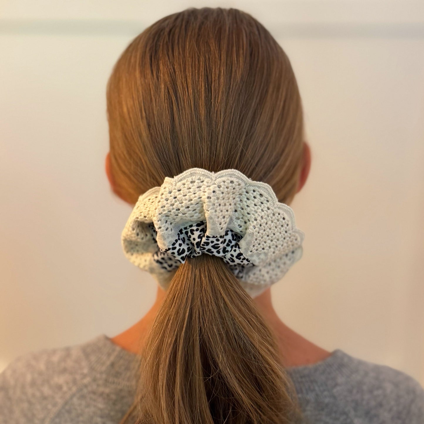 Crochet Embellished Cheetah Hair Scrunch-0