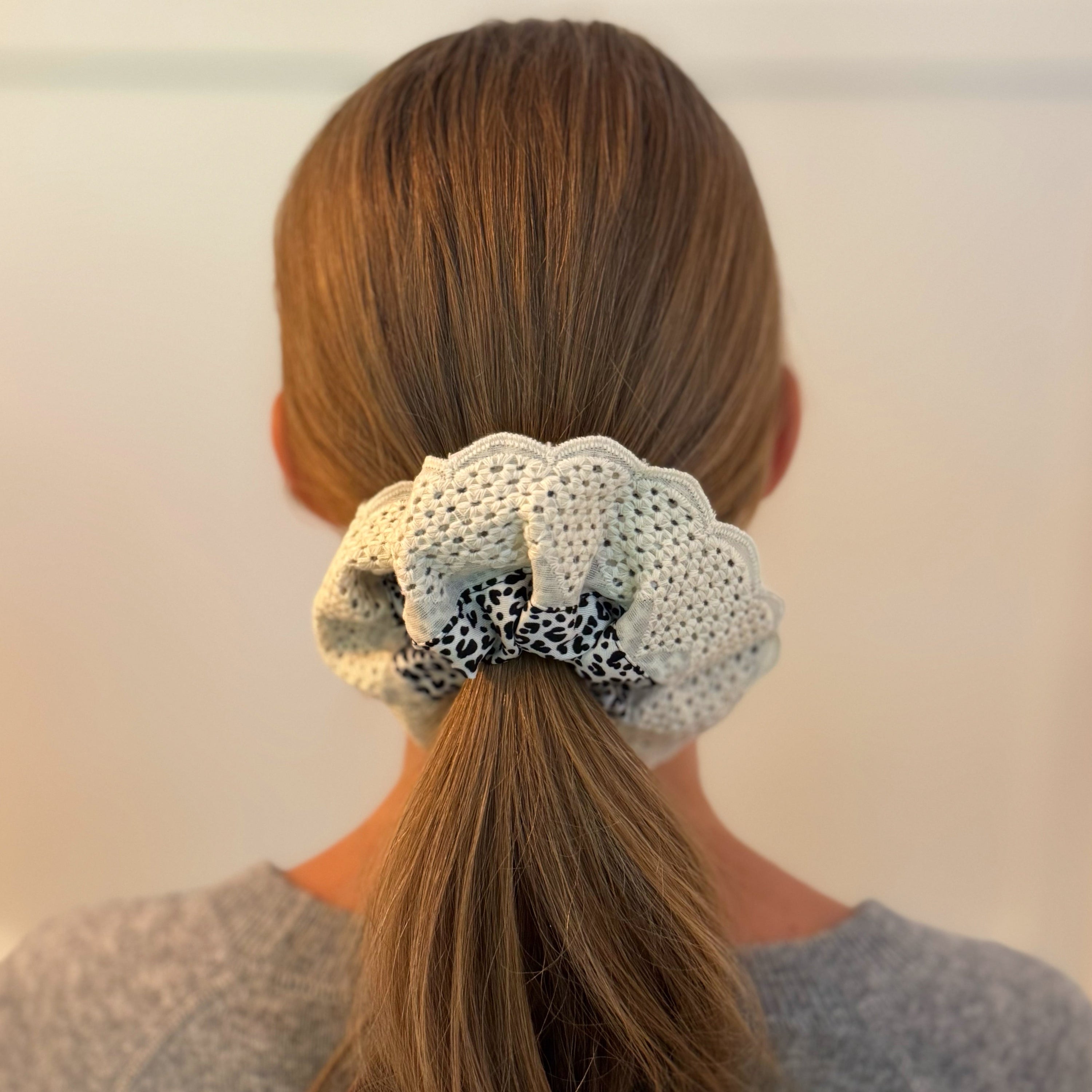 Crochet Embellished Cheetah Hair Scrunch-0