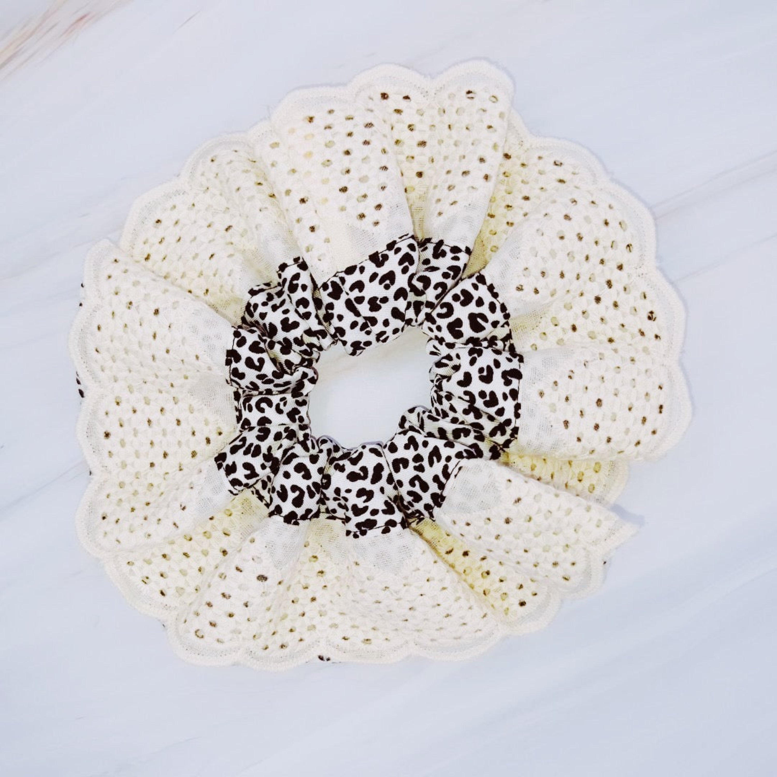 Crochet Embellished Cheetah Hair Scrunch-1