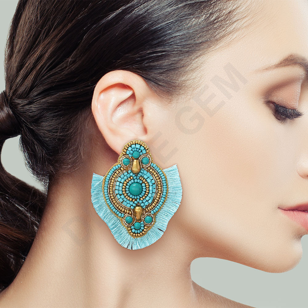 Colorful Beaded Earrings,Hoop Dangle Earrings, Bohemia Boho Tassel Earrings FER1003-4