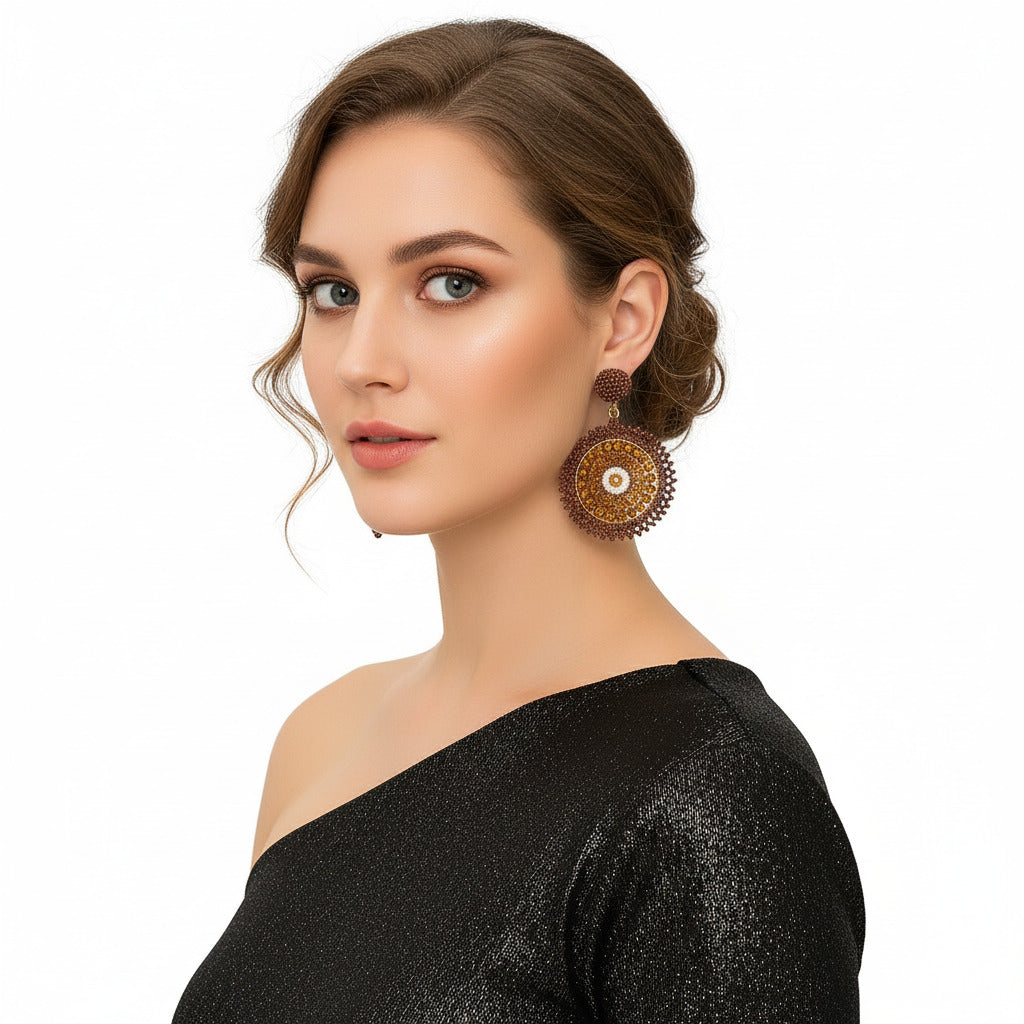 Colorful Beaded Earrings,Hoop Dangle Earrings, Bohemia Boho Tassel Earrings FER1009-0