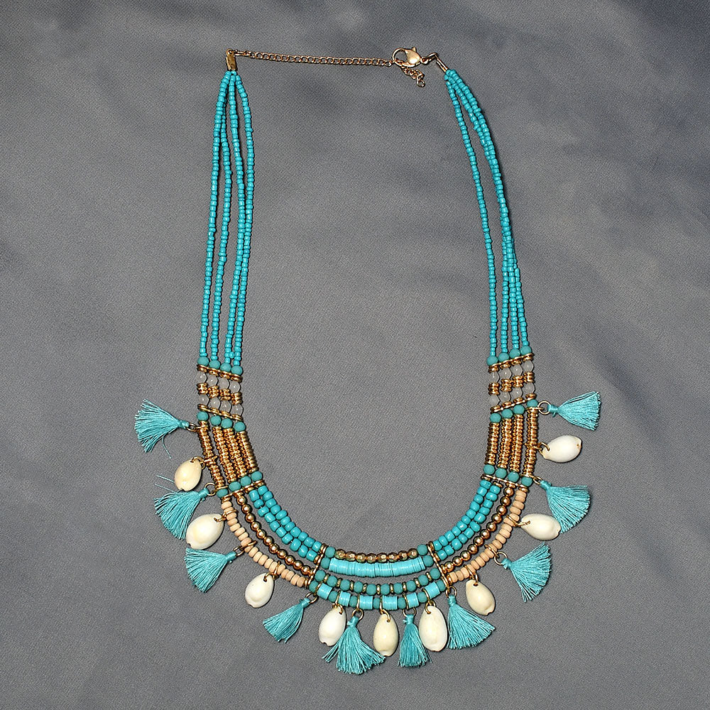 Shell Tassel Beaded Necklace,Glass Seed Beaded Bohemian Boho, Ethnic Necklace FNC1009-2