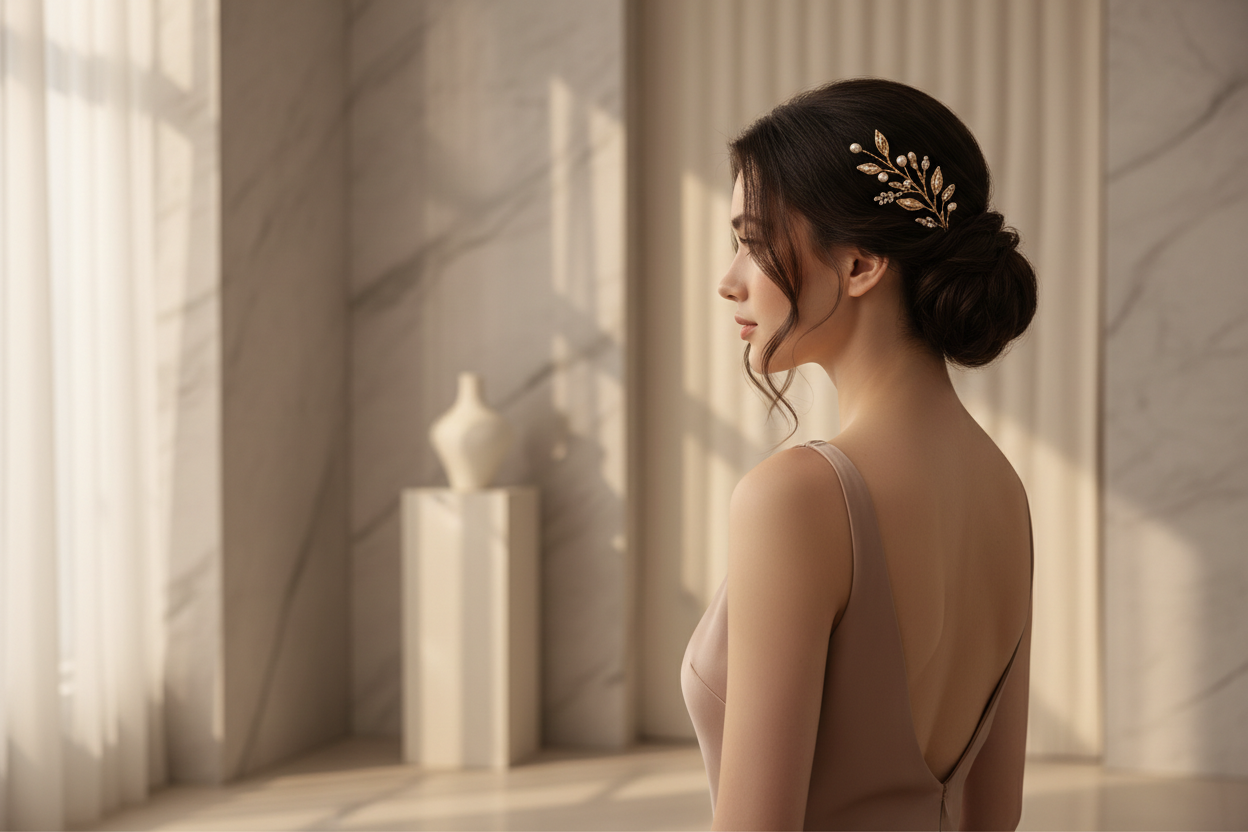 Elegant woman wearing hair pin hero banner